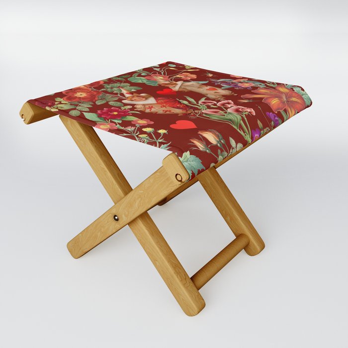 Valentine's Day In the Red Dahlia Blooming Garden - Vintage illustration collage   Folding Stool