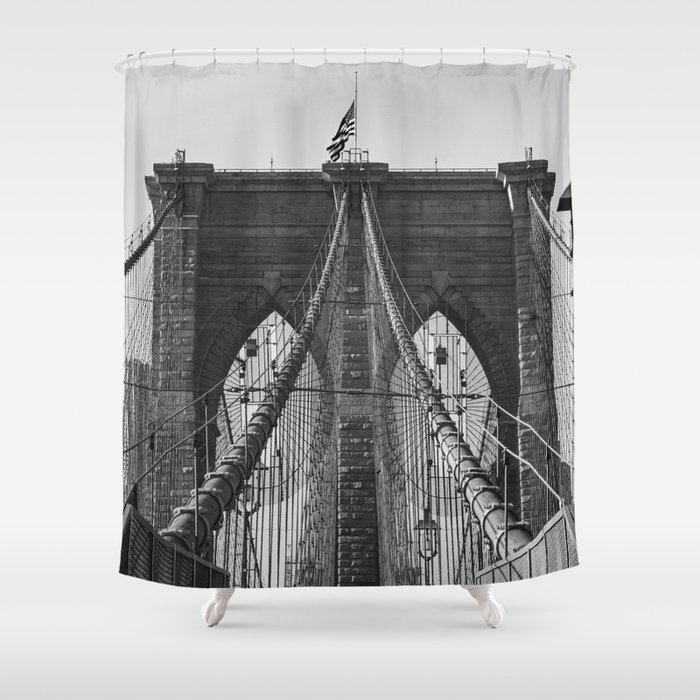 Brooklyn Bridge Black and White Shower Curtain