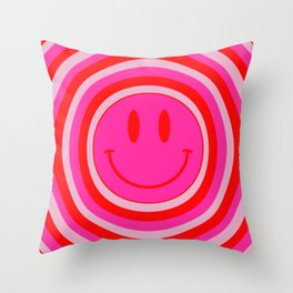 Large Pink and Red Hypnotic Vsco Smiley Face Throw Pillow