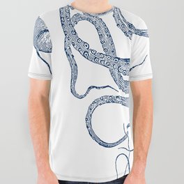 Blue nautical vintage octopus illustration All Over Graphic Tee