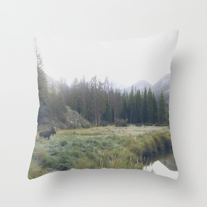 Morning Meadow Moose Throw Pillow