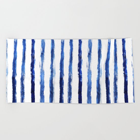 Blue painted stripes Beach Towel