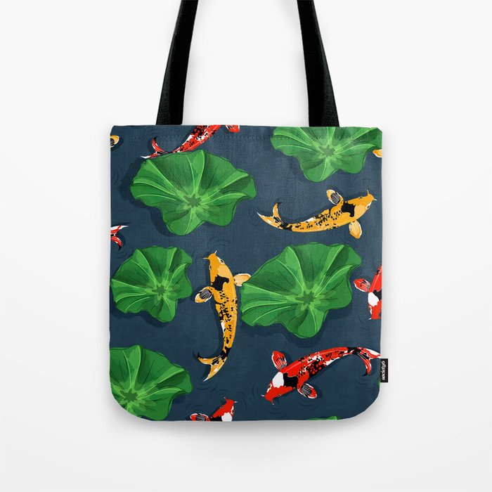RED and YELLOW Koi in BLUE Water Art Print Tote Bag