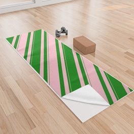 [ Thumbnail: Pink and Green Colored Striped/Lined Pattern Yoga Towel ]