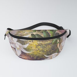 White Orchids Log Paphina Cristata Modiglianiana Vintage Orchid Fanny Pack
