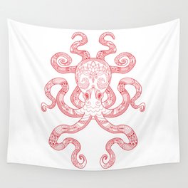 Color Me Octopus Red Wall Tapestry