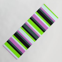 [ Thumbnail: Dark Slate Gray, Orchid, Light Cyan, Chartreuse & Black Colored Lines/Stripes Pattern Yoga Mat ]