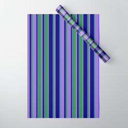 [ Thumbnail: Purple, Sea Green & Blue Colored Stripes/Lines Pattern Wrapping Paper ]