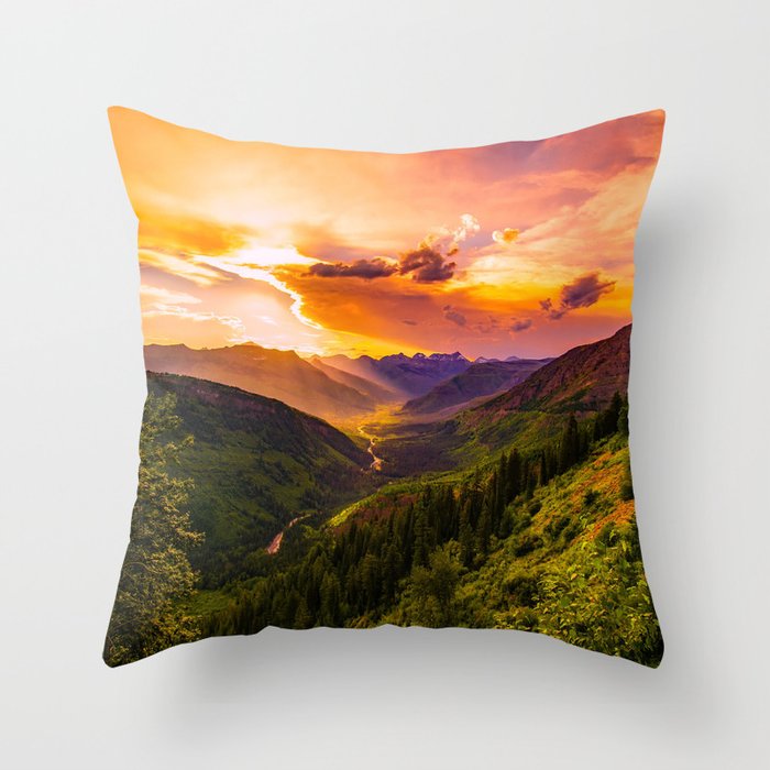 Beautiful Sunset Mountains Valley Landscape Throw Pillow