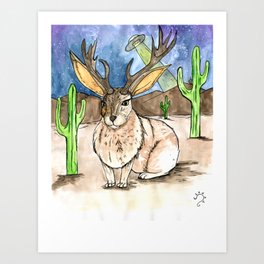 Jackalope in the desert Art Print
