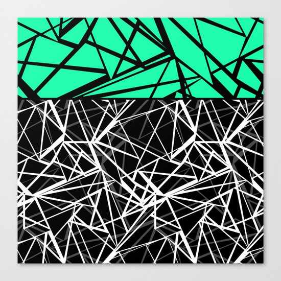 Black and white abstract geometric pattern with green insert . Canvas Print