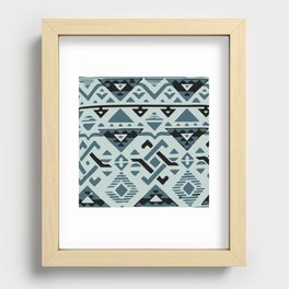 Green monochrome geometric native aztec pattern tribal style native background bold print mexican design Recessed Framed Print