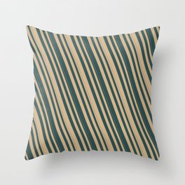 [ Thumbnail: Tan & Dark Slate Gray Colored Stripes/Lines Pattern Throw Pillow ]