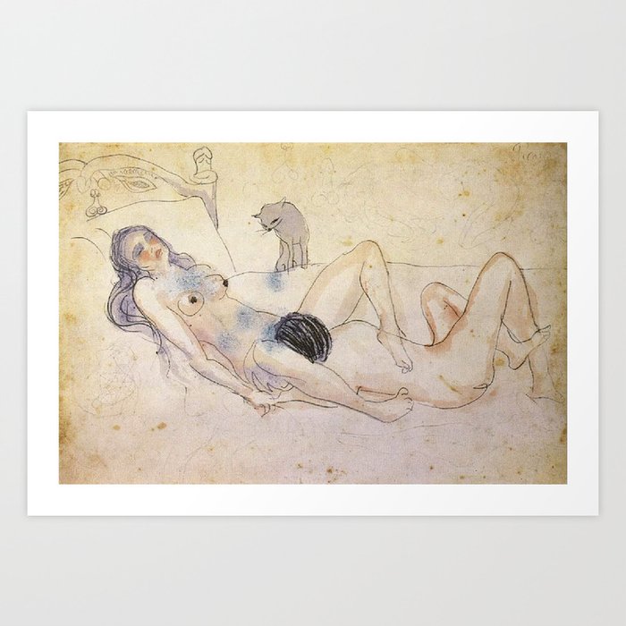 Pablo Picasso 1902 Homme Et Femme Avec Un Chat Drawing Reproduction Erotic Art Art Print By Mysunlife Society6