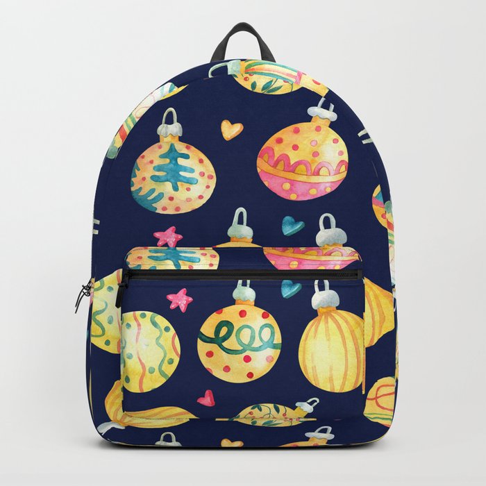 Watercolor seamless pattern with shining gold Christmas baubles Backpack