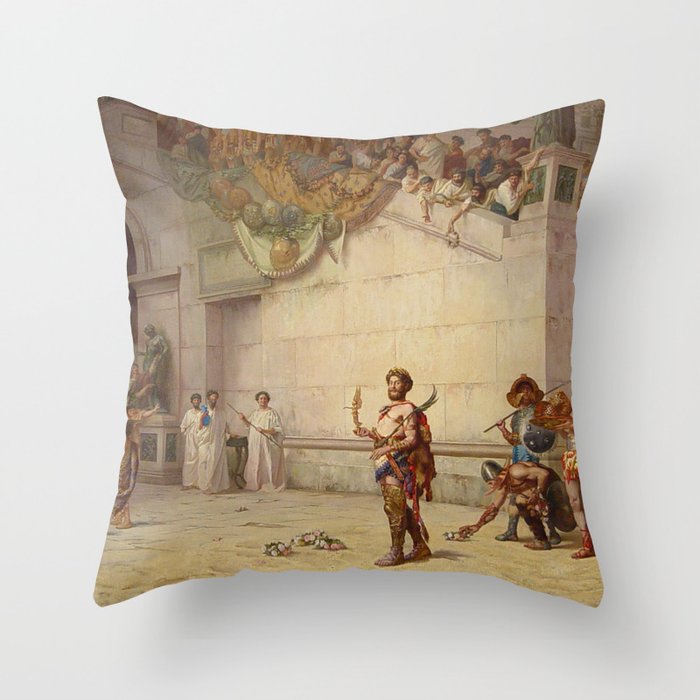 The Emperor Commodus Leaving the Arena at the Head of the Gladiators - by edwin blashfield Throw Pillow