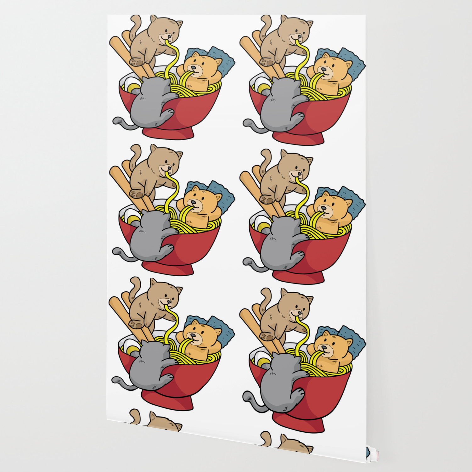 Cat Ramen Noodles Chop Stick Kittens Present Wallpaper By