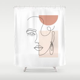 minimal woman face line art Shower Curtain