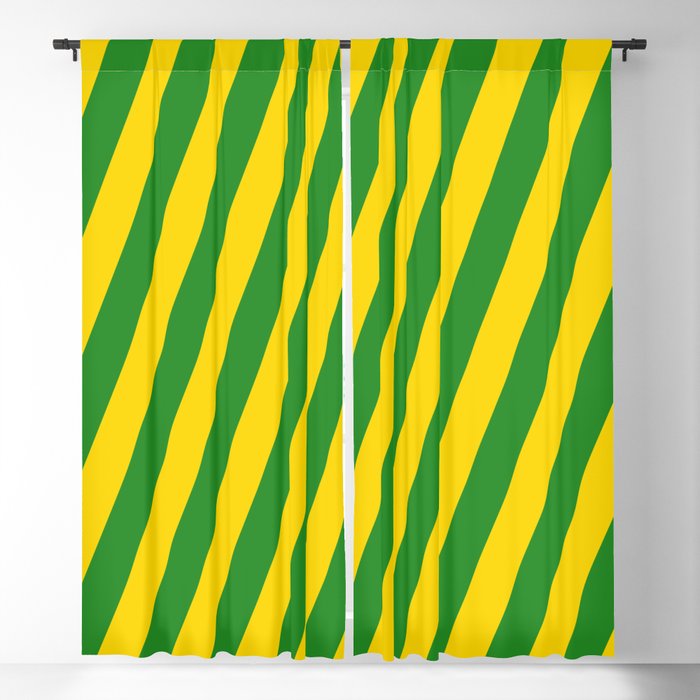 Yellow & Forest Green Colored Stripes/Lines Pattern Blackout Curtain