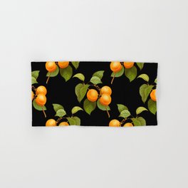 Peach pattern with leaves on a black background Hand & Bath Towel