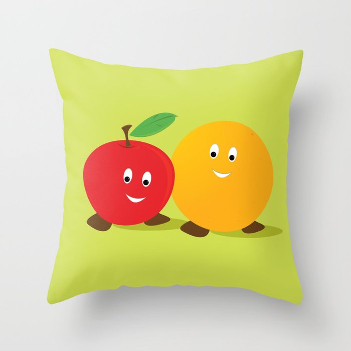 Smiling Apple and Orange Throw Pillow