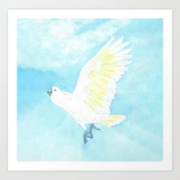 Yellow crest flying cockatoo watercolor portrait Art Print