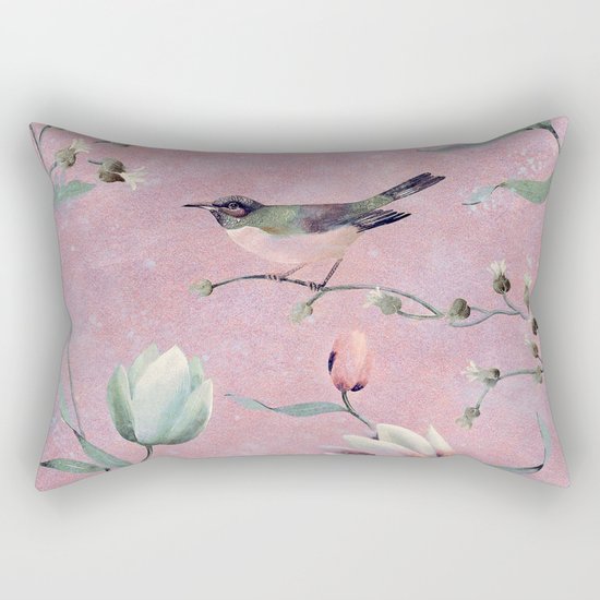 Bird on spring flowers Rectangular Pillow
