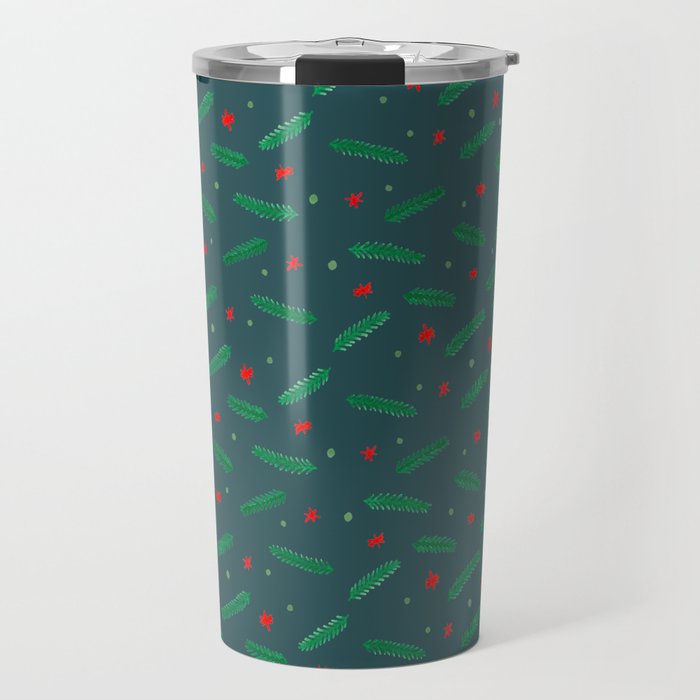 Christmas branches and stars - green Travel Mug
