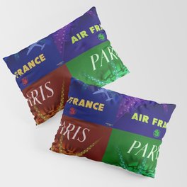 Vintage Air France multicolored Paris arc de triomphe / Champs-Élysées advertising / advertisement montage collage poster / posters for home and office decor Pillow Sham