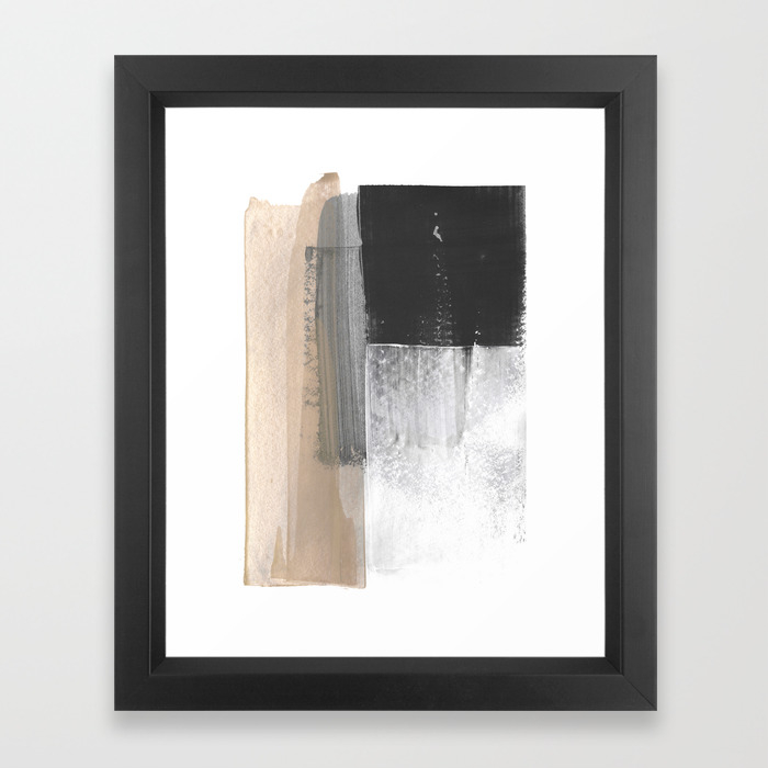 Beige And Grey Colorblock Textured Abstract Painting Framed Art