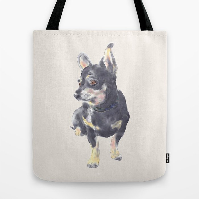 Little Dog Waiting Tote Bag | Painting, Digital, Drawing, Illustration, Art, Dog, Chihuahua, Cute, Pet, Animals