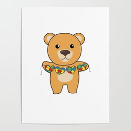 Autism Awareness Month Puzzle Heart Yellow Bear Poster