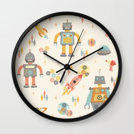 Vintage Inspired Robots in Space Wall Clock