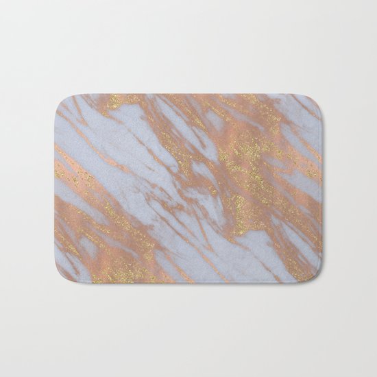 Marble - Rose Gold Marble with Yellow Gold Glitter Bath Mat