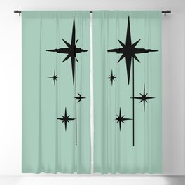 1950s Atomic Age Retro Starbursts in Aqua Mint and Black Blackout Curtain