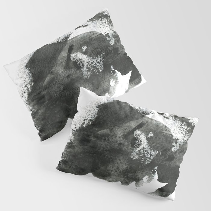 Abstract ink background. Marble style. Black paint stroke texture on white paper Grunge mud art. Macro image of pen juice. Dark Smear.   Pillow Sham