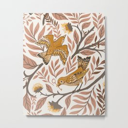 Secret Garden Birds - Neutral  Metal Print | Chaffinch, Birds, Neutral, Autumn, Animal, Graphicdesign, Sparrow, Starling, Forest, Bird 