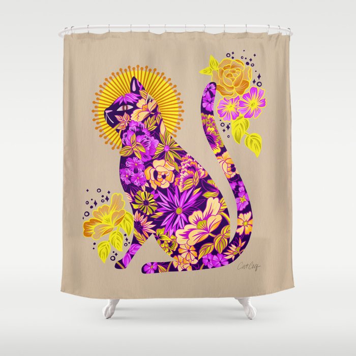 Porcelain Cat – Plum & Yellow Shower Curtain