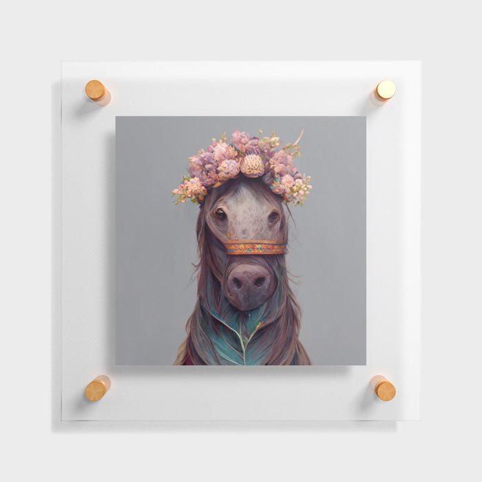 Horse with Flower Crown Portrait Floating Acrylic Print