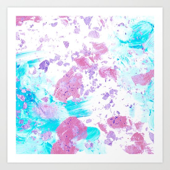 Pink and Blue Metallic Modern Abstract Art Print