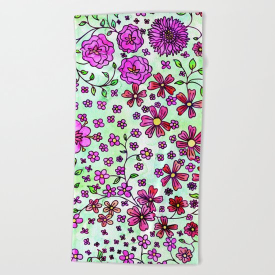 Pink Small Flowers Beach Towel
