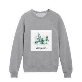 Snowy Pines. Winter Landscape Kids Crewneck