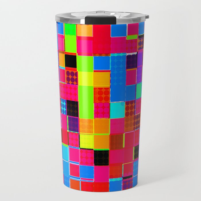 geometric pixel square pattern abstract background in red blue pink green Travel Mug