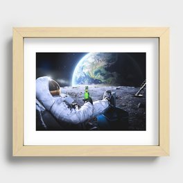 Astronaut on the Moon with beer Recessed Framed Print