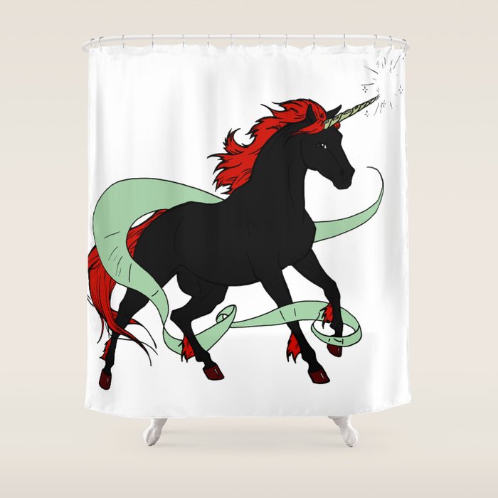 Magical Unicorn Black And Red Shower Curtain By Alyssatales
