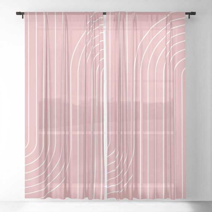 Minimal Line Curvature X Pink Mid Century Modern Arch Abstract Sheer Curtain