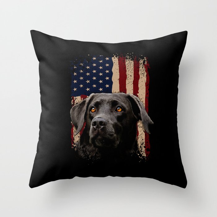 American Black Labrador USA Flag Lab Owner Throw Pillow