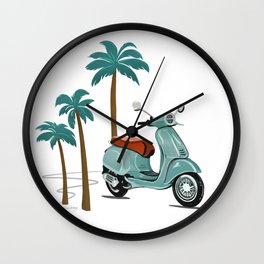 Vespa & Palm Trees - Sage by Linda Sholberg Wall Clock | Vespa, Motorcycle, Color, Europe, Scooters, Adventure, Vantage, Painting, Summer, Italian 
