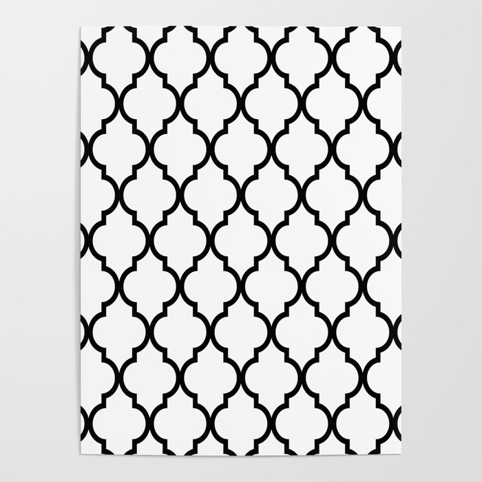 Moroccan Quatrefoil Gothic Revival Pattern 321 Black and White Poster