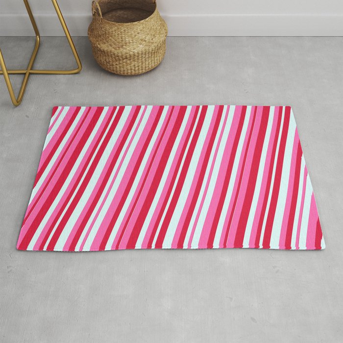 Hot Pink, Crimson, and Light Cyan Colored Lines Pattern Rug